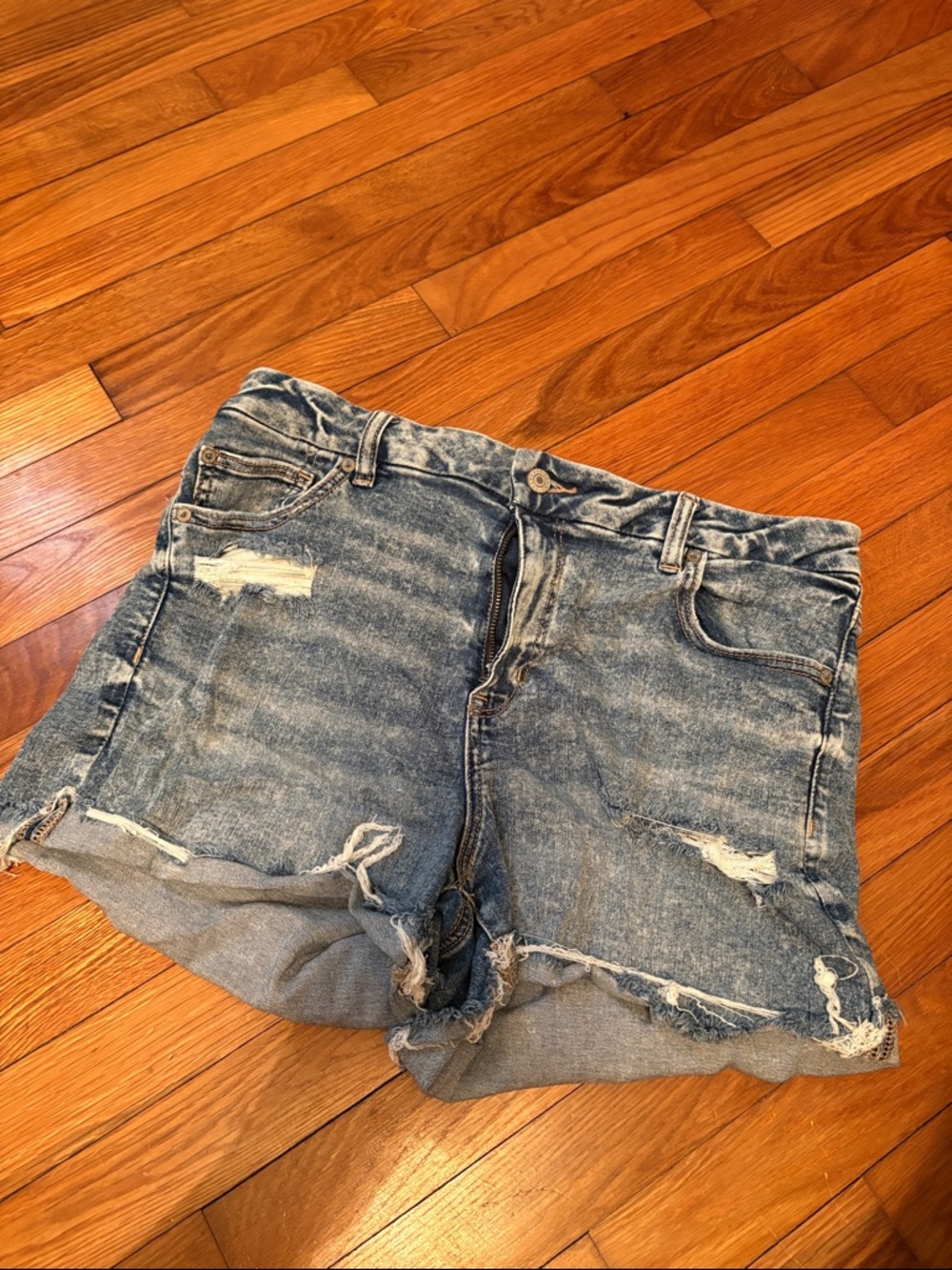 American Eagle Outfitters Distressed Washed Blue Denim Shorts